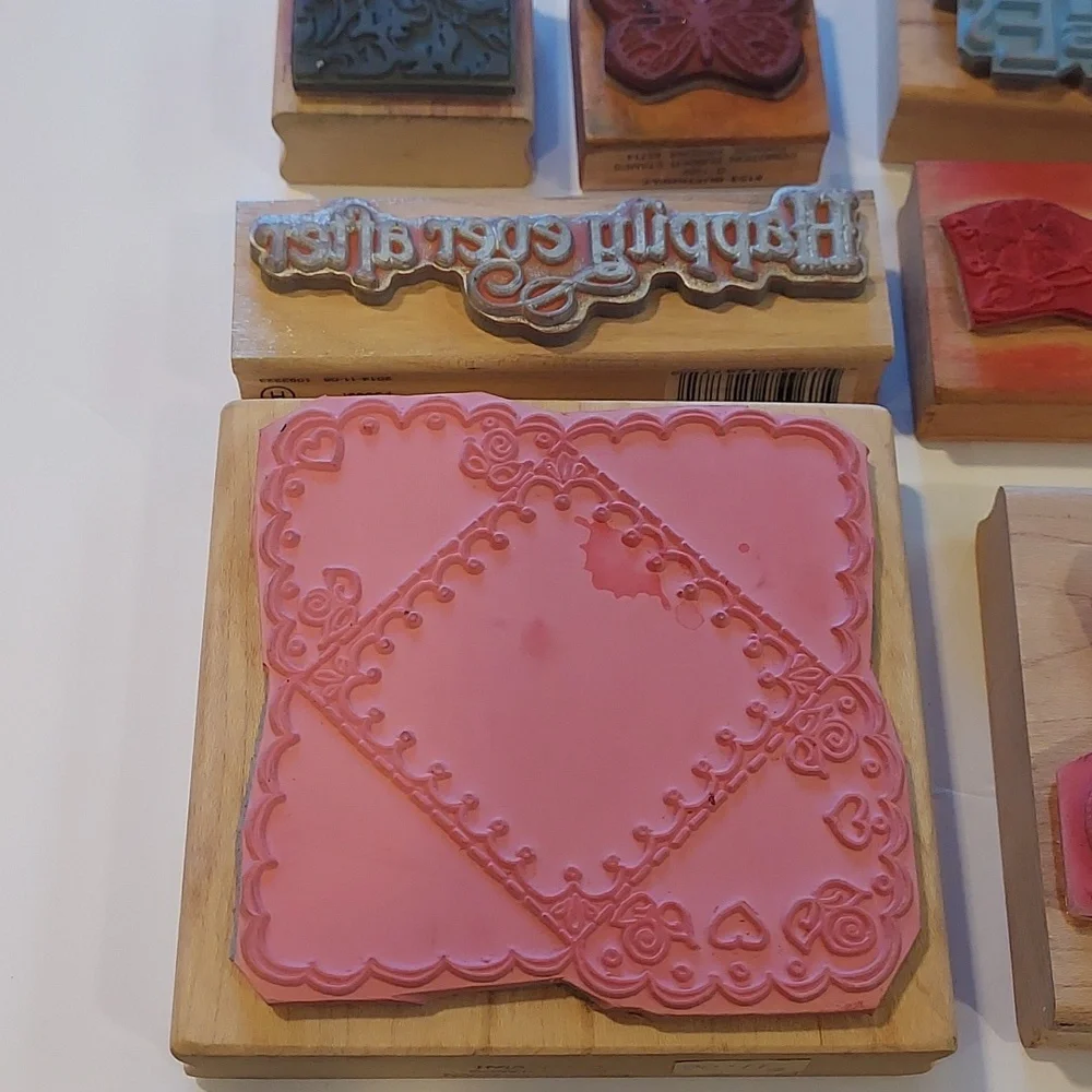 Rubber Stamps Set Of 9 Gardening Floral Swan Butterfly Pepper Wedding Hugs Kiss